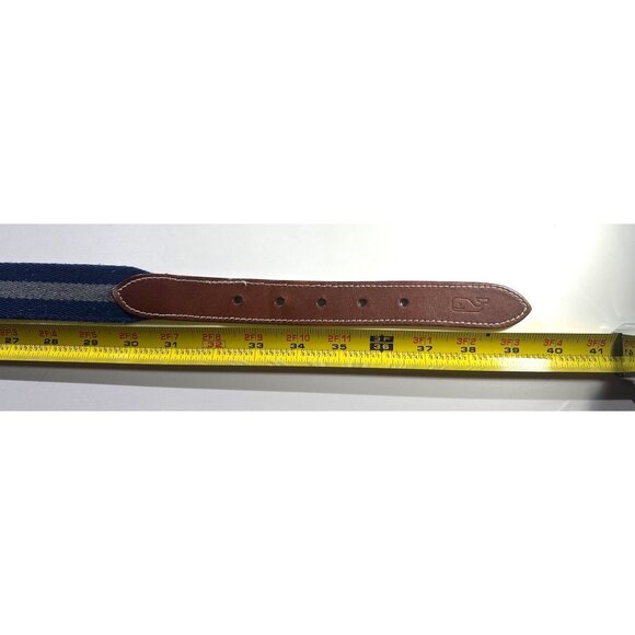 Vineyard Vines 34" Striped Canvas & Leather Belt With Brass Buckle - Picture 9 of 10